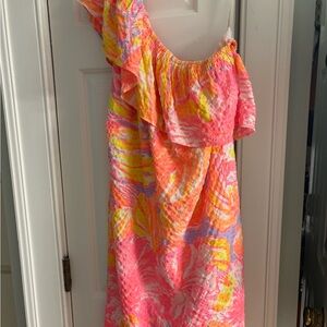 Lilly Pulitzer Pink and Orange One Shoulder Dress